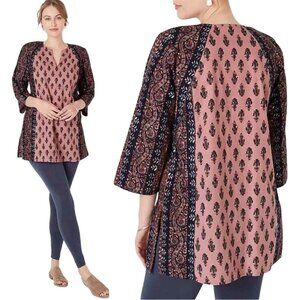 J. Jill‎ Linen Blend Mixed Print Tunic Size S Bohemian Floral Paisley Hippie